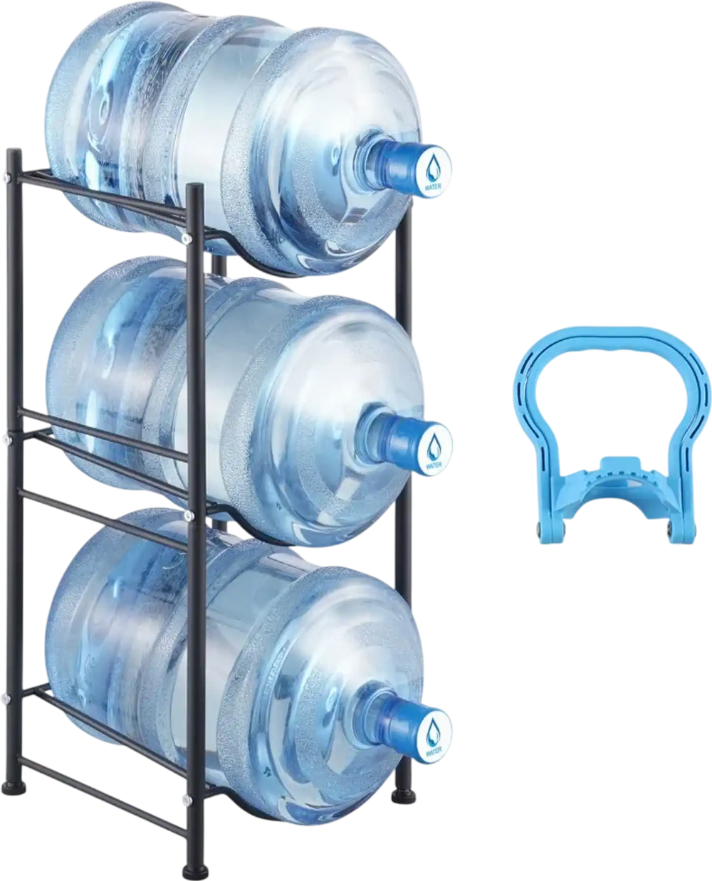 VEVOR 3 Tiers Water Jug Holder, 5 Gallon Water Bottle Holder, Single Row Water Bottle Rack for 3 Bottles, Heavy Duty Water Jug Rack for Kitchen, Office, Living Room, Black