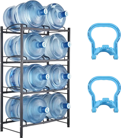 Vevor Water Jug Holder 4-Tier Double Row Rack for 8 Bottles Black New