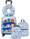 VEVOR Kids Luggage Set, 5 Piece, 18 Inch Hardside Rolling Wheels Suitcase with Backpack & U-shape Pillow, Truck Kids Carry on Luggage Set, Holiday Birthday Gift for Girls Boys, Airline Approved