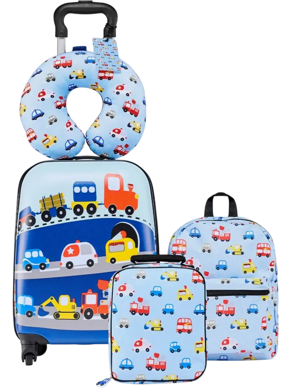 VEVOR Kids Luggage Set, 5 Piece, 18 Inch Hardside Rolling Wheels Suitcase with Backpack & U-shape Pillow, Truck Kids Carry on Luggage Set, Holiday Birthday Gift for Girls Boys, Airline Approved