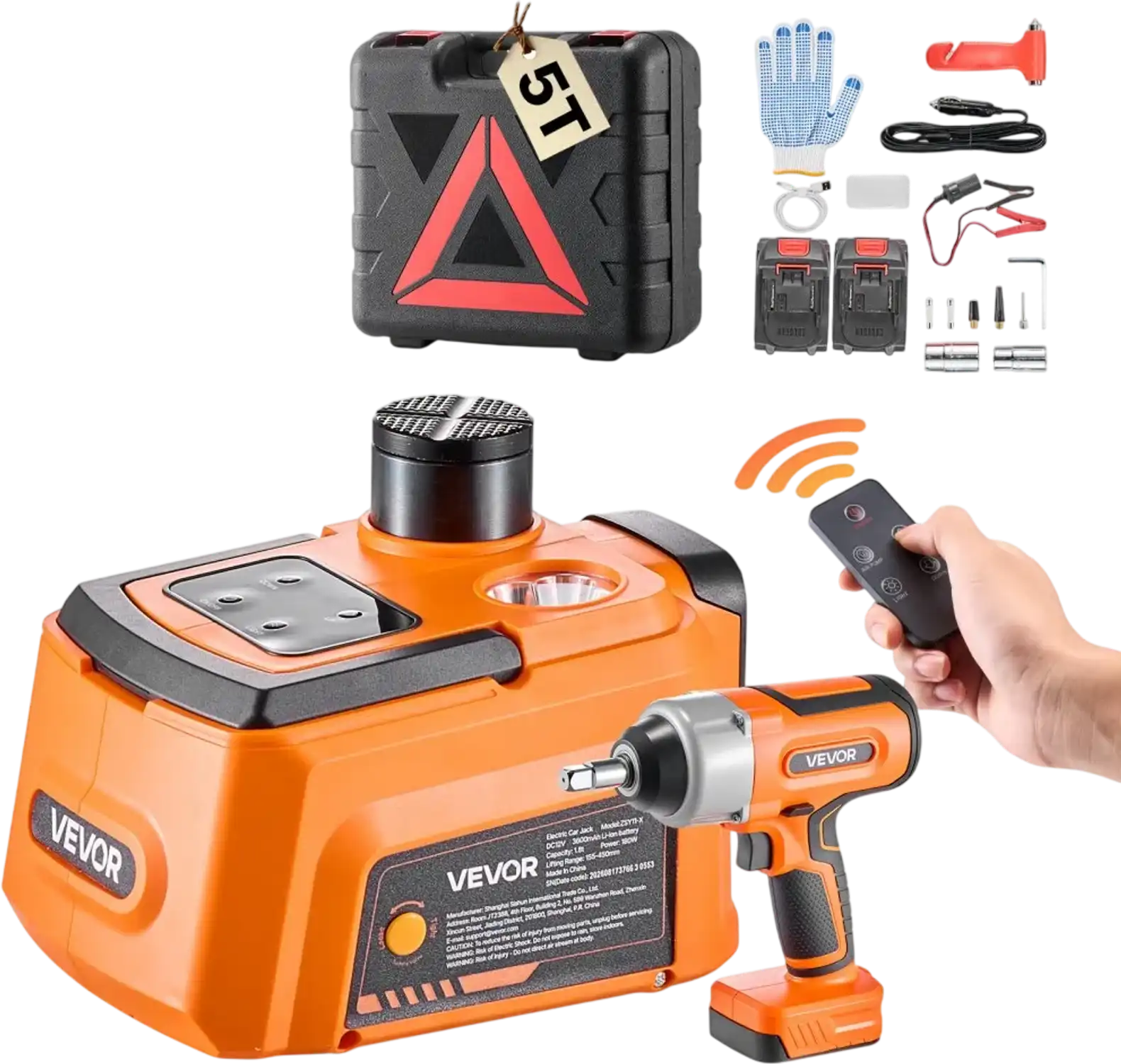 Vevor Electric Car Jack Cordless 5T Hydraulic Floor Jack with Air Wrench & 2 Batteries New