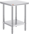 VEVOR Stainless Steel Prep Table, 24 x 24 x 31 Inch, 700 lbs Load Capacity, Heavy Duty Metal Worktable with 3 Adjustable Height Levels, Commercial Workstation for Kitchen Garage Restaurant Backyard