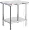 VEVOR Stainless Steel Prep Table, 24 x 30 x 31 Inch, 700 lbs Load Capacity, Heavy Duty Metal Worktable with 3 Adjustable Height Levels, Commercial Workstation for Kitchen Garage Restaurant Backyard