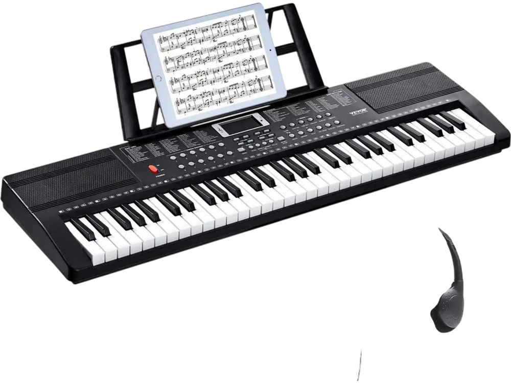 VEVOR 61 Key Digital Keyboard Piano, 200 Tones 200 Rhythms, Electric Portable Piano Keyboard Kit with 60 Demo Songs Built-In Dual Speakers Headphones, Piano Stickers for Beginners Learning