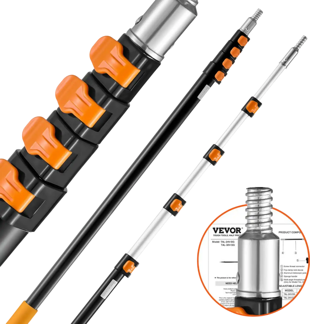 VEVOR Telescoping Pole, 6 to 24 FT Pole, Extension Multi-Purpose Pole, Sturdy Aluminum Alloy Paint Extendable Pole with Flip-Lock Design, Telescopic Pole for Painting, Dusting and Cleaning