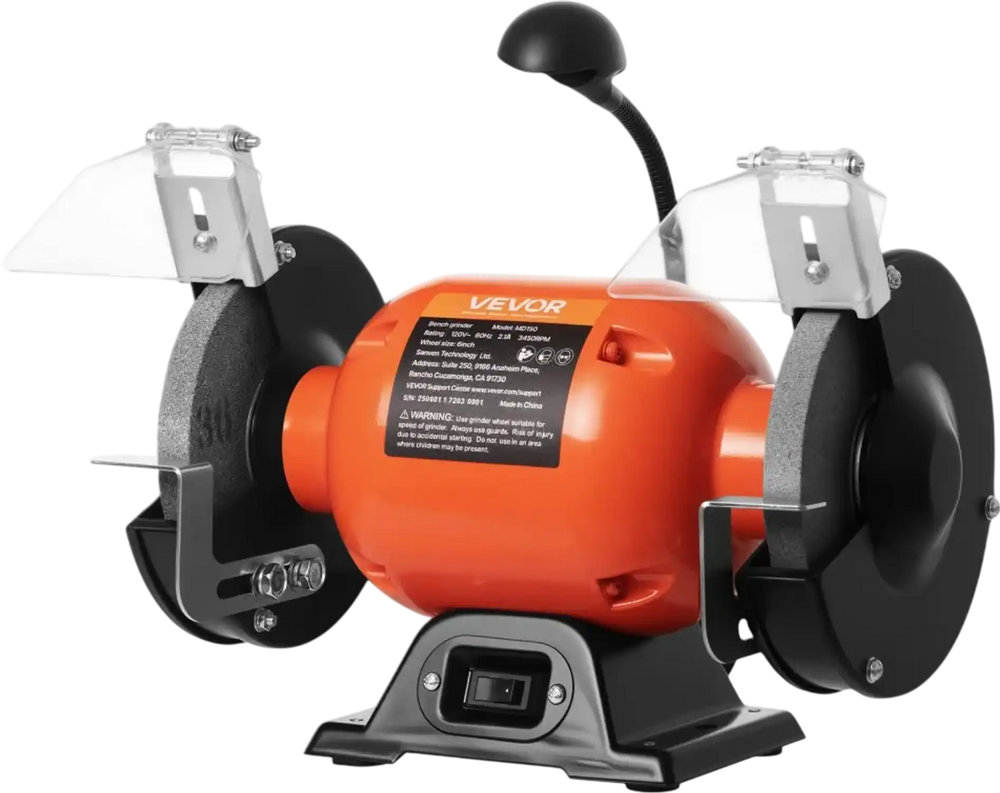 VEVOR Bench Grinder, 6-inch Single Speed Bench Grinder, 3450RPM High-Speed Table Grinders with 250W 2.1A Induction Motor, 36/60-Grit Grinding Wheels & LED Work Light for Fast Sharpening Grinding