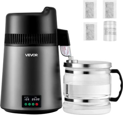 VEVOR Water Distiller, 6L 1.6 Gallon Larger Pure Water Purifier Filter For Home Table Countertop, 900W Glass Pot Distilled Maker, Stainless Steel Interior Drinking Machine to Make Clean Waters