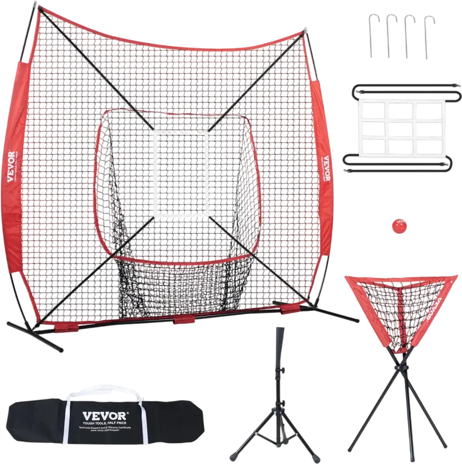 Vevor Practice Net 7' x 7' Baseball Softball Training Net with Bow Frame, Tee, Strike Zone, Ball Collector & Carry Bag New