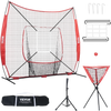 VEVOR 7x7 ft Baseball Softball Practice Net, Portable Baseball Training Net for Hitting Catching Pitching, Backstop Baseball Equipment with Bow Frame, Carry Bag, Strike Zone, Ball, Tee, Ball Collector