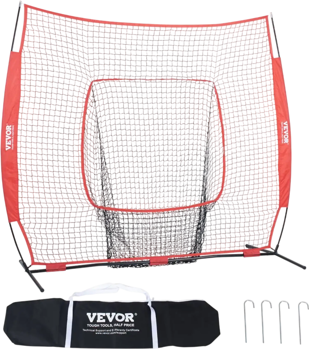 VEVOR 7x7 ft Baseball Softball Practice Net, Portable Baseball Training Net for Hitting Batting Catching Pitching, Backstop Baseball Equipment Training Aids with Carry Bag and Strike Zone