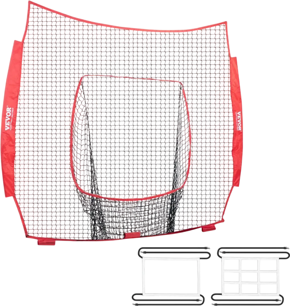 VEVOR 7x7 ft Baseball Softball Practice Net, Portable Baseball Training Net for Hitting Batting Catching Pitching, Backstop Baseball Equipment Training Aids with Strike Zone (Net Only)