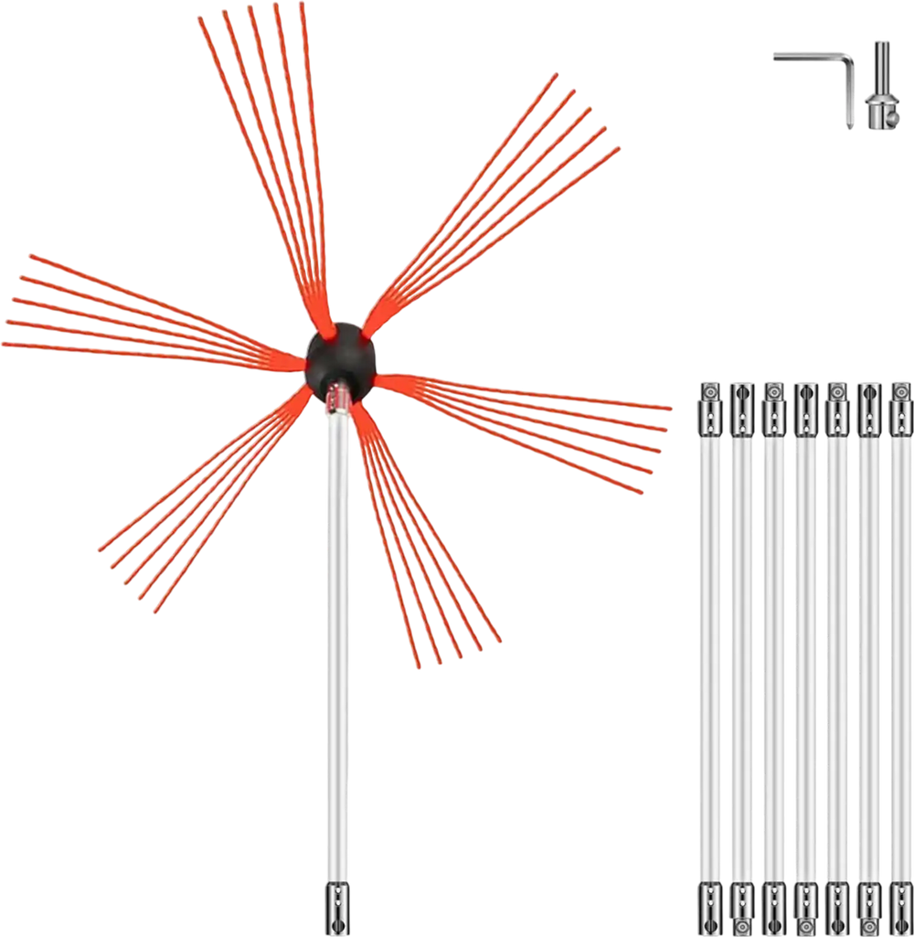 VEVOR Chimney Sweep Kit 26FT, Chimney Brush 315 Inch Chimney Brush Rod Kit 8 Rods with Nylon Flexible Rods .