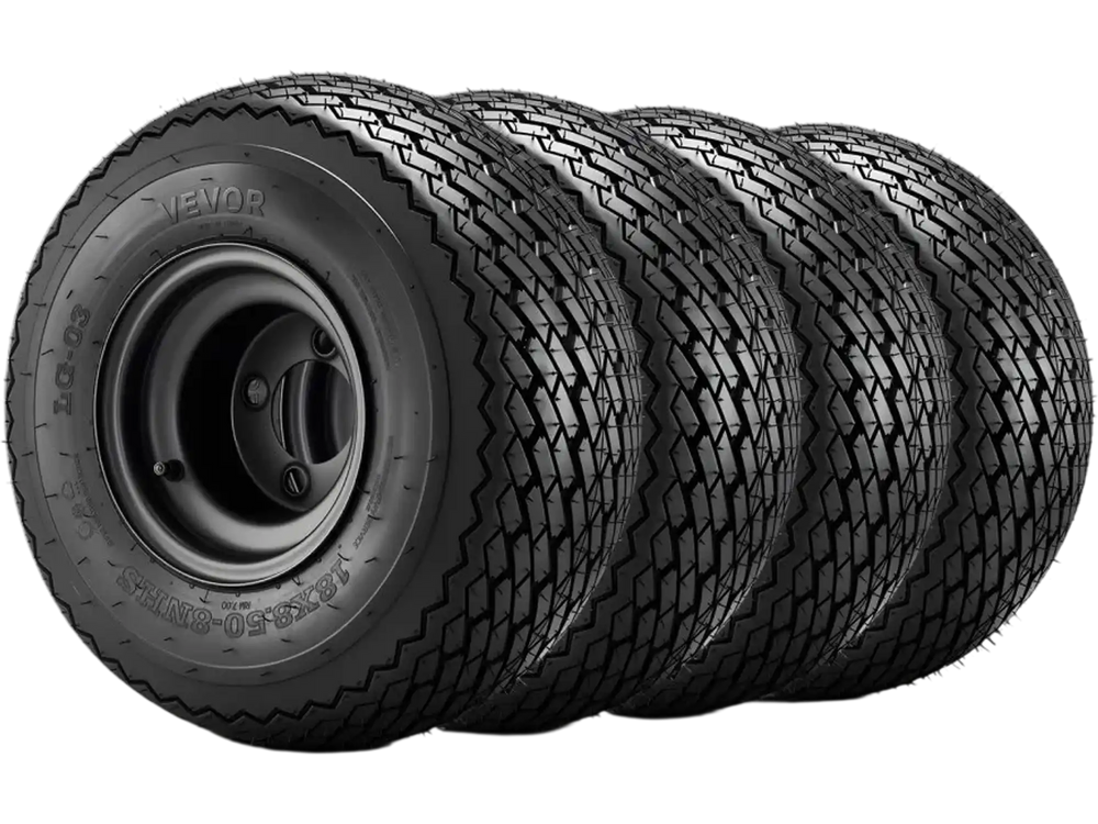 VEVOR Golf Cart Wheels, 8" 18x8.50-8 Black Steel Golf Cart Tires and Wheels Combo (Set of 4) Fit Club Car, EZGO, Yamaha, 4 Ply Rubber 4-Lug Lawn Mower Tires & Rims Assembly, 800 lbs Load, All-Terrain