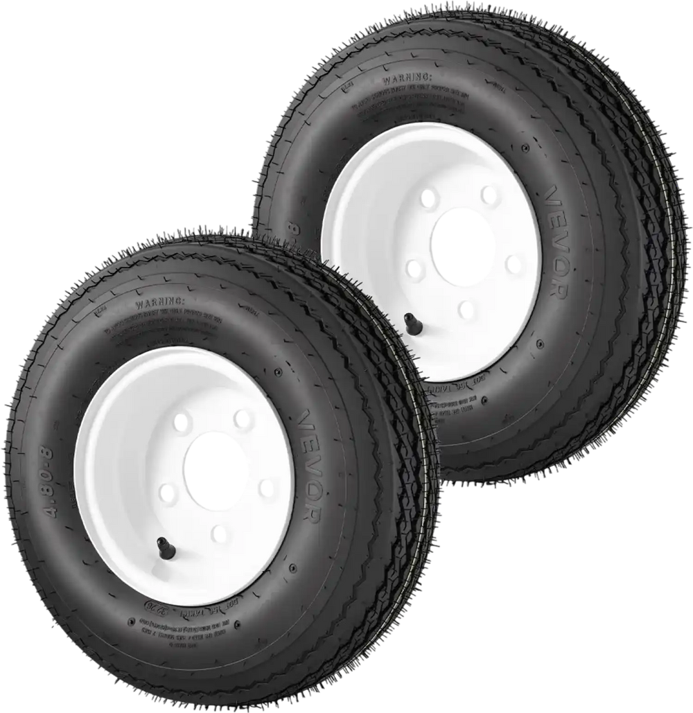 VEVOR 2-Pack Trailer Tire Rim Assembly 4.80-8 with 5 Lug on 4.5 in PCD, 6 Ply Load Range C Trailer Tire on 8" White Rims, 2.8 in Center Bore, Max Load 760LBS 90PSI for Utility/Boat/Camper Trailers