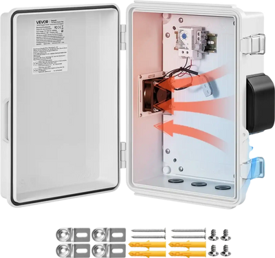VEVOR Outdoor Electrical Box, ABS, Waterproof Electrical Junction Box with Thermostat and Fan, Mounting Plate, Cable Grommets, Ventilated Plastic Enclosure, 14.2 x 10.8 x 5.9 in, IP65 for Indoor/Outdoor
