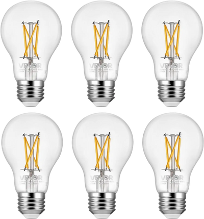 Vevor LED Edison Bulbs A19 4.5W Dimmable 6-Pack 2700K Warm White E26 Antique Glass New
