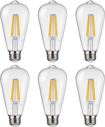 VEVOR 6 Pack Edison Bulbs LED, ST19 Vintage Edison Light Bulbs, 7W Dimmable 800 Lumens, 2700K Warm White, E26 Base LED Filament Bulb, Antique Glass Style for Home, Bedroom, Office, Farmhouse