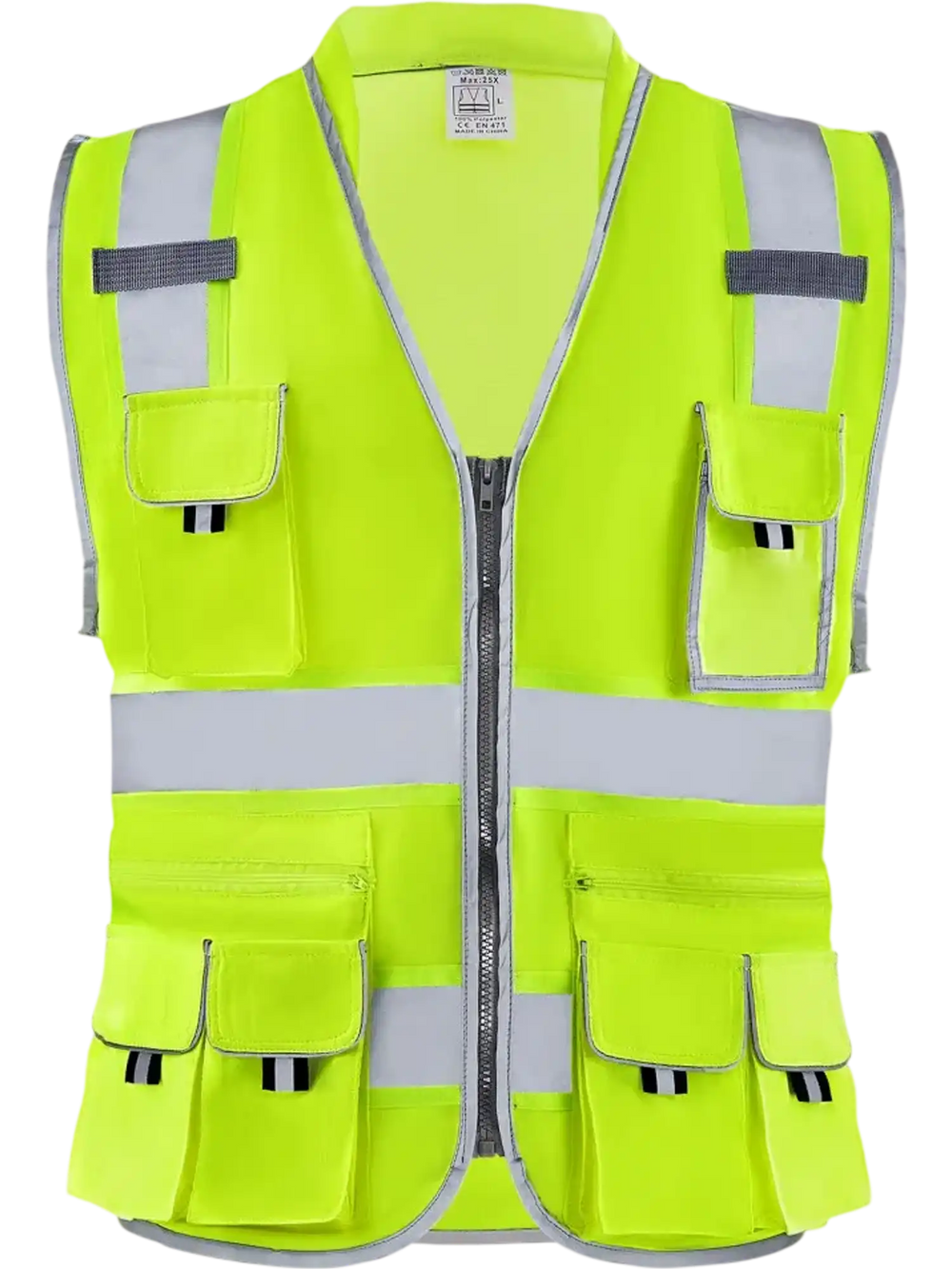 VEVOR Safety Vest, 10 Pockets Yellow Safety Vest, Hi Vis Zipper Front Safety Vest with Reflective Strips, High Visibility Work Construction Vest with Pockets and Walkie-Talkie Clip, for Men & Woman