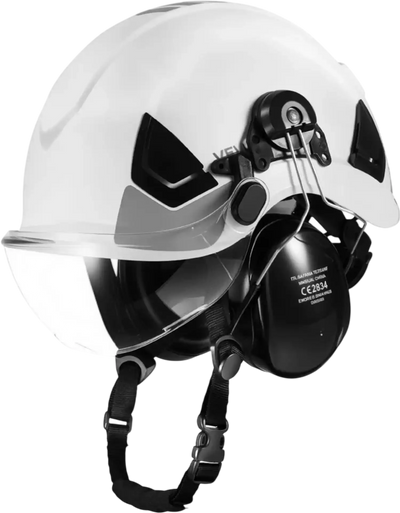 VEVOR Industrial Safety Helmet, ANSI/ISEA Z89.1 Approved ABS Hard Hat with Visor & Earmuffs, 6-Point Ratchet Suspension, Adjustable Vented Hardhat for Men & Women, for Outdoor Construction Workwear