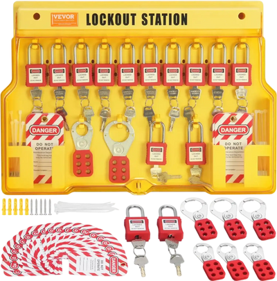 VEVOR Electrical Lockout Tagout Kit, 60 PCS Safety Lockout Tagout Station Includes Padlocks, Hasps, Tags, Nylon Ties, Expansion Kit, and Lockout Station Board, for Industrial, Electric Power