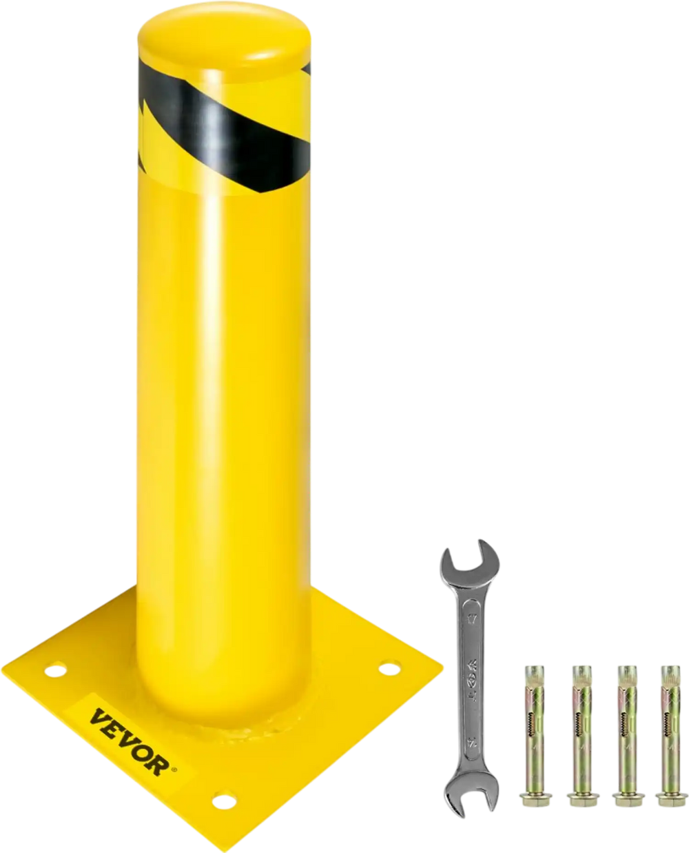 VEVOR Safety Bollard 24"x4.5" Safety Barrier Bollard 4-1/2" OD 24" Height Yellow Powder Coat Pipe Steel Safety Barrier with 4 Free Anchor Bolts for Traffic-Sensitive Area