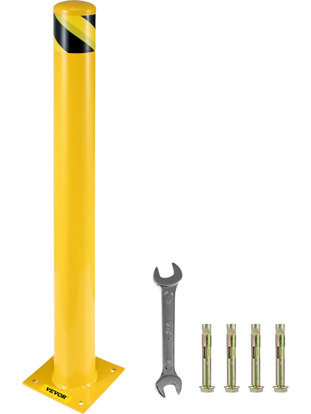 VEVOR Safety Bollard 48"x5.5", Safety Barrier Bollard 5-1/2" OD 48" Height, Yellow Powder Coat Pipe Steel Safety Barrier, with 4 Free Anchor Bolts, for Traffic-Sensitive Area