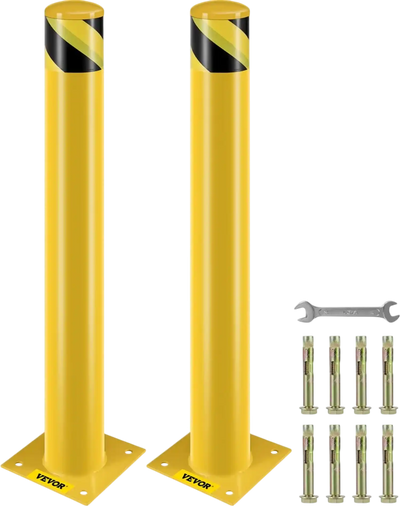 VEVOR Safety Bollard, 36 Inch Height Bollard Post, 4.5 Inch Diameter Steel Pipe Safety Bollard Post, Yellow Steel Bollard, Steel Safety Bollard with 8 Anchor Bolts, Perfect for Traffic-Sensitive Area