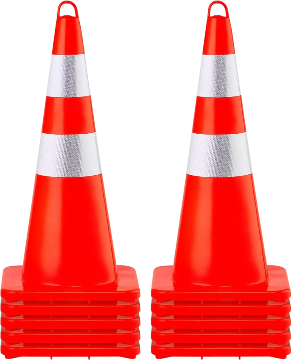 VEVOR Safety Cones, 10PCS 28\" Traffic Cones, PVC Orange Construction Cones, 2 Reflective Collars Traffic Cones with Weighted Base and Hand-Held Ring Used for Traffic Control, Driveway Road Parking