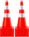 VEVOR Safety Cones, 12 x 28\" Traffic Cones, PVC Orange Construction Cones, 2 Reflective Collars Traffic Cones with Weighted Base and Hand-Held Ring Used for Traffic Control, Driveway Road Parking