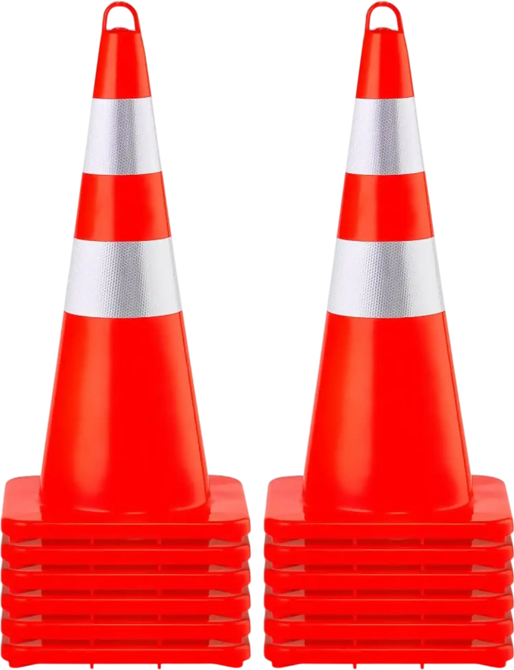 VEVOR Safety Cones, 12 x 28\" Traffic Cones, PVC Orange Construction Cones, 2 Reflective Collars Traffic Cones with Weighted Base and Hand-Held Ring Used for Traffic Control, Driveway Road Parking