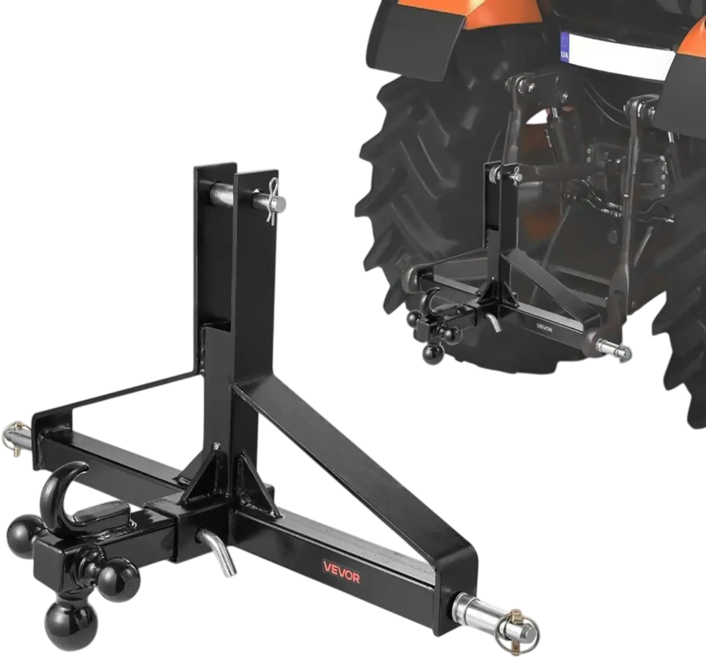 VEVOR 3 Point Trailer Hitch with 2 in Receiver, 3pt Quick Hitch Attachment, Heavy Duty Tractor Tow Drawbar Adapter, Compatible with Kubota, Mahindra, Ford, Yanmar, John Deere, Massey Ferguson