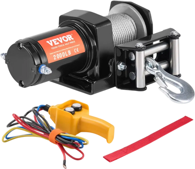 VEVOR Electric Winch, 2000 lb Line Pull Capacity, 12V DC ATV/UTV Winch with Φ5/32 in x 39 ft 7 Strands Steel Cable Roller Fairlead Wired Remote Control, IP55 Waterproof for Towing UTV ATV Off-Road