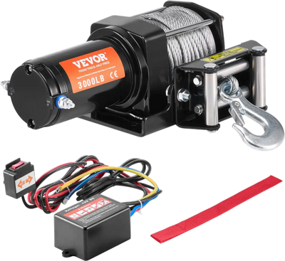 VEVOR Electric Winch, 3000 lb Line Pull Capacity, 12V DC ATV/UTV Winch with Φ3/16 in x 39 ft 7 Strands Steel Cable Roller Fairlead Wired Remote Control, IP55 Waterproof for Towing UTV ATV Off-Road