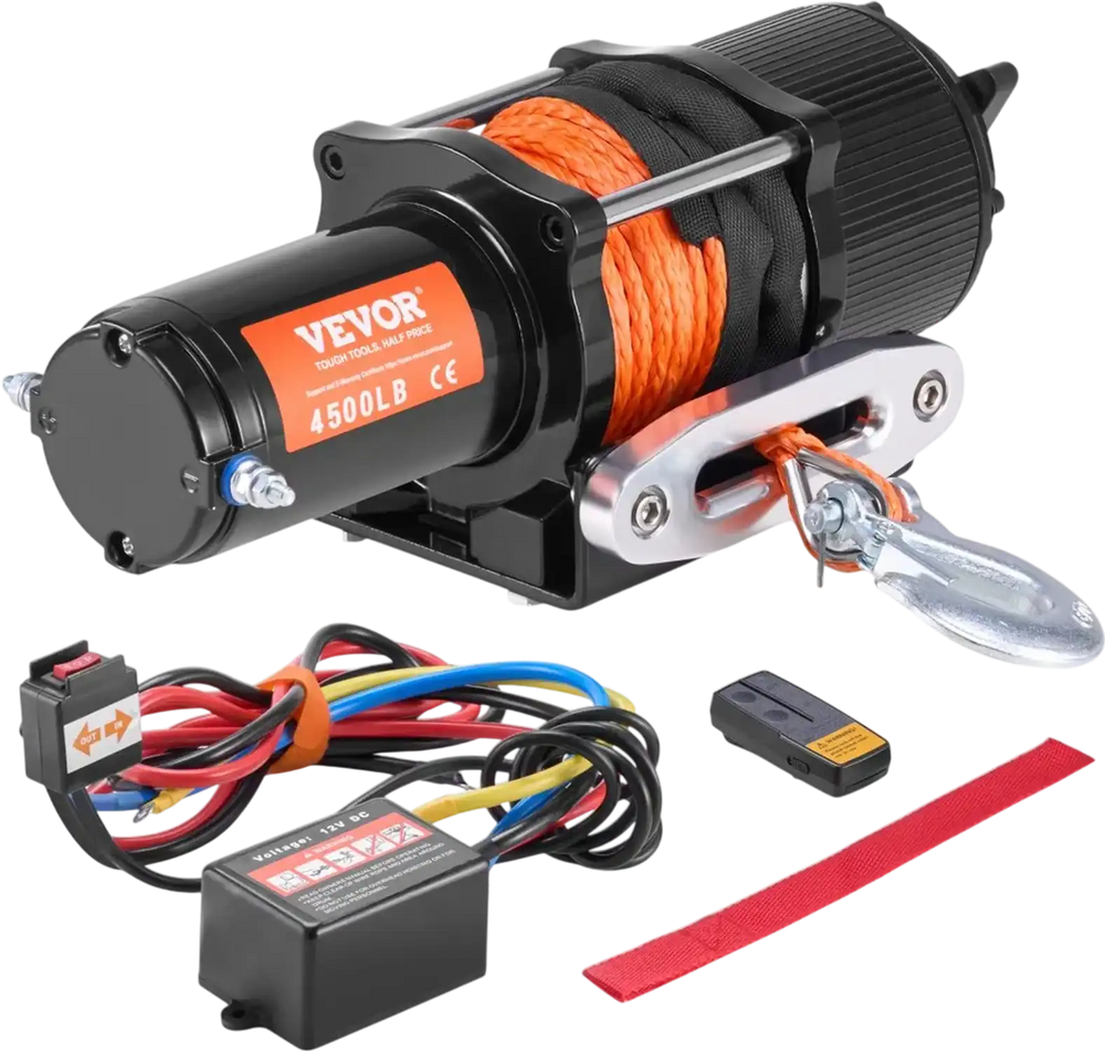 VEVOR Electric Winch, 4500 lb Line Pull Capacity, 12V DC ATV/UTV Winch with Φ1/4 in x 39 ft 12 Strands Synthetic Rope Aluminum Fairlead Wireless & Wired Remote Control, IP55 Waterproof for UTV ATV