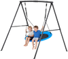 VEVOR Swing Set for Backyard, 40 in Saucer Swing Seat with Heavy Duty A-Frame Metal Stand, 440 lbs Load Capacity, Reinforced with Spiral Ground Anchors, Swingset Outdoor for Kids, Black and Blue