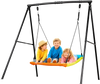 VEVOR Swing Set for Backyard, 60 x 32 in Swing Seat with Heavy Duty A-Frame Metal Stand, 440 lbs Load Capacity, Reinforced with Spiral Ground Anchors, Swingset Outdoor for Kids, Black and Colorful