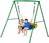VEVOR Swing Set for Backyard, 40 in Saucer Swing Seat with Heavy Duty A-Frame Metal Stand, 440 lbs Load Capacity, Reinforced with Spiral Ground Anchors, Swingset Outdoor for Kids, Green and Colorful