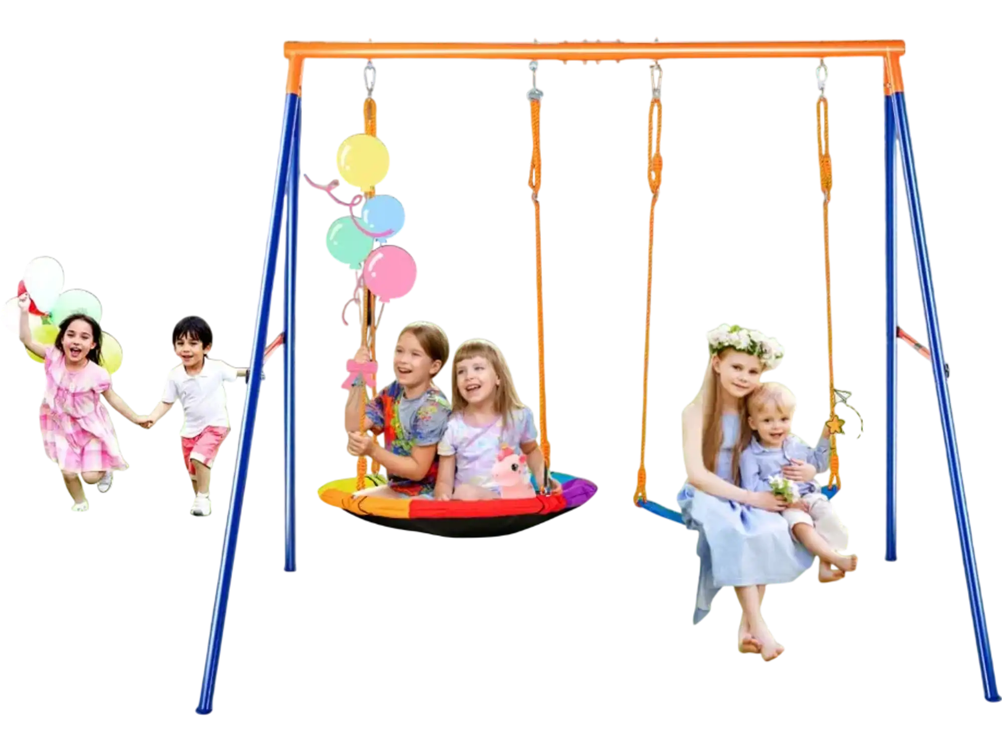 Vevor Swing Set Backyard A-Frame Metal Stand with Saucer and Belt Seats New