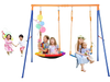 VEVOR Swing Sets for Backyard, 440lbs Load Capacity Swing Set, with 1 Saucer Swing Seat, 1 Belt Swing Seat, Heavy Duty A-Frame Metal Swing Stand and Adjustable Rope, Swingset Outdoor for Kids