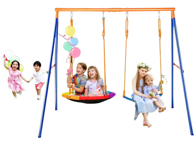 Vevor Swing Set Backyard A-Frame Metal Stand with Saucer and Belt Seats New