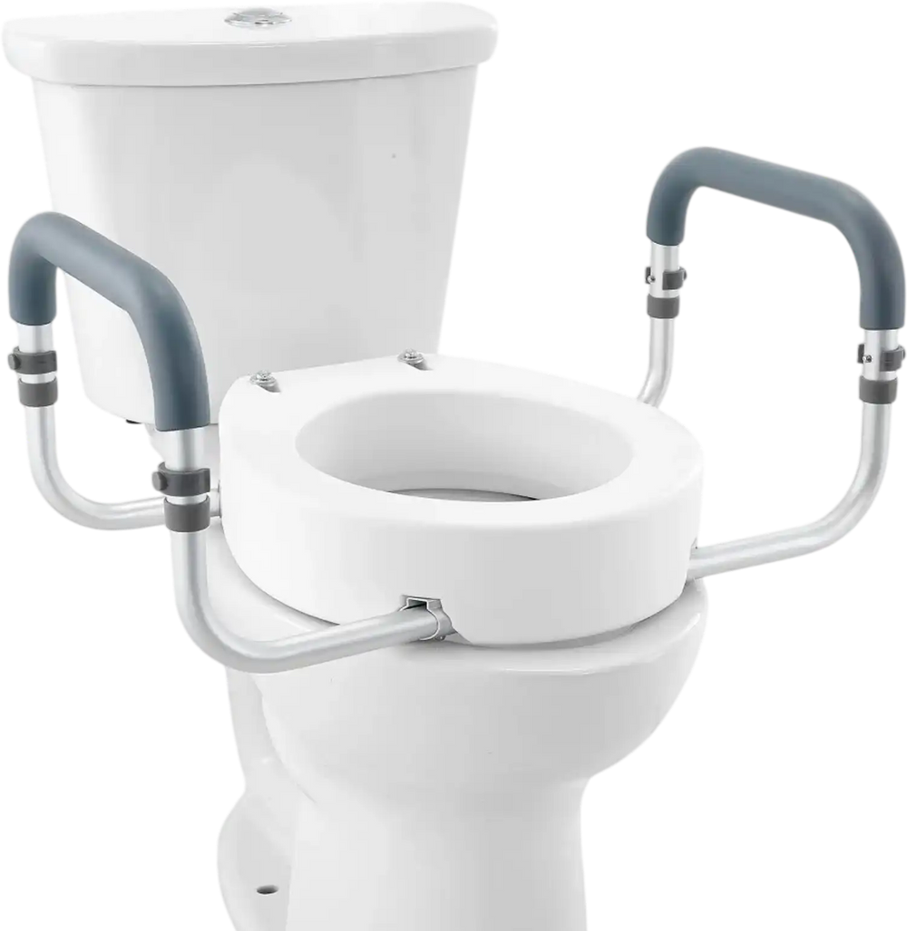 VEVOR Raised Toilet Seat, 3.5" Height Raised, 300 lbs Weight Capacity, for Standard Round Toilet, Aluminum Handrail, with EVA Armrest Padding, for Elderly, Handicap, Patient, Pregnant, Medical