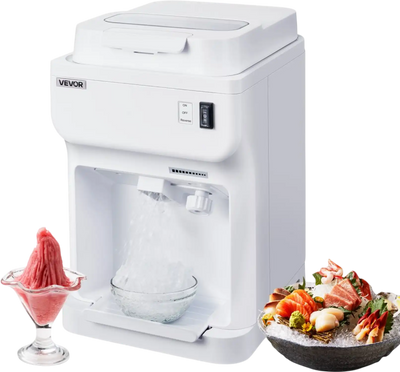 VEVOR Commercial Ice Shaver Crusher, 220lbs Per Hour Electric Snow Cone Maker with 4L Ice Cube Box, 350W 1500RPM Tabletop Shaved Ice Machine for Parties Events Bar, Home and Commercial Use (White)