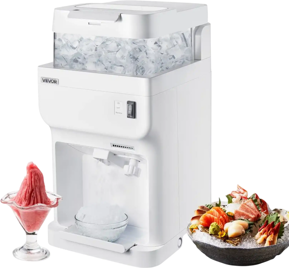 VEVOR Commercial Ice Shaver Crusher, 220lbs Per Hour Electric Snow Cone Maker with 8L Ice Cube Box, 350W 1500RPM Tabletop Shaved Ice Machine for Parties Events Bar, Home and Commercial Use (White)