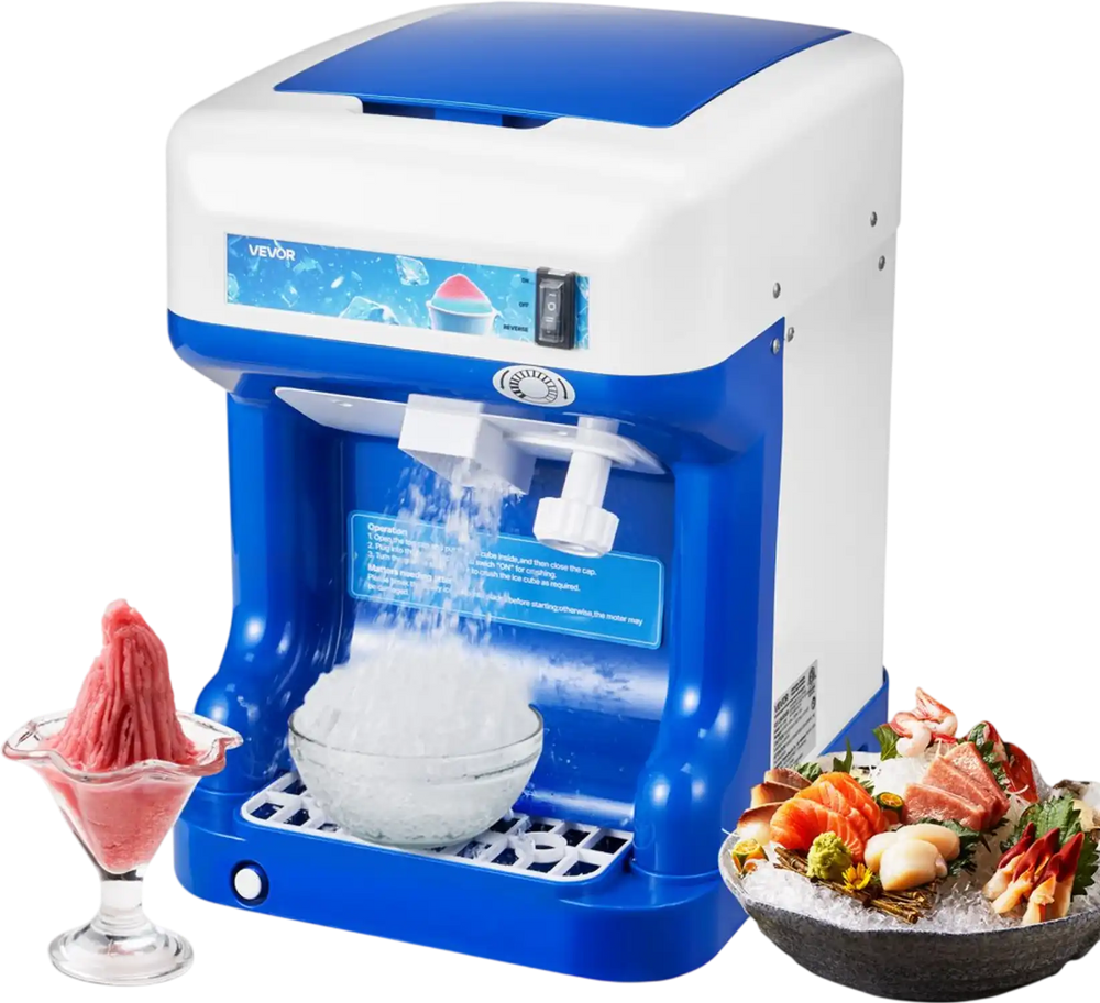 VEVOR Commercial Ice Shaver Crusher, 286lbs Per Hour Electric Snow Cone Maker with 2L Ice Cube Box, 250W 1500RPM Tabletop Shaved Ice Machine for Parties Events Snack Bar, Home and Commercial Use (Blue)