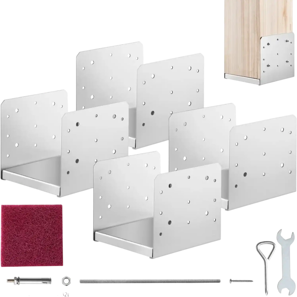 VEVOR 8"x 8" Post Base, 4Pcs Stainless Steel Adjustable Post Anchor Bracket(Internal 7.8 x 7.3"), Adjustable Post Base for Pavilion Deck Porch Handrail Railing Support Decorative Anchor Plate