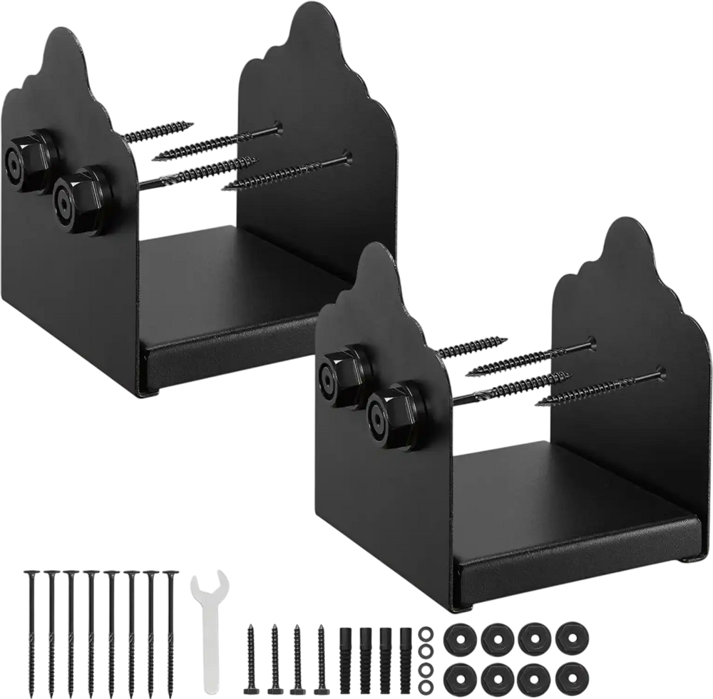 VEVOR 6x6 Post Base 2 Pcs, Inner Size 5.9x5.55 inch / 150x141 mm Post Brackets, Heavy Duty Carbon Steel Decking Posts, Wood Posts Brackets for Pavilion Deck Railing Support Deck Base Plate, Black