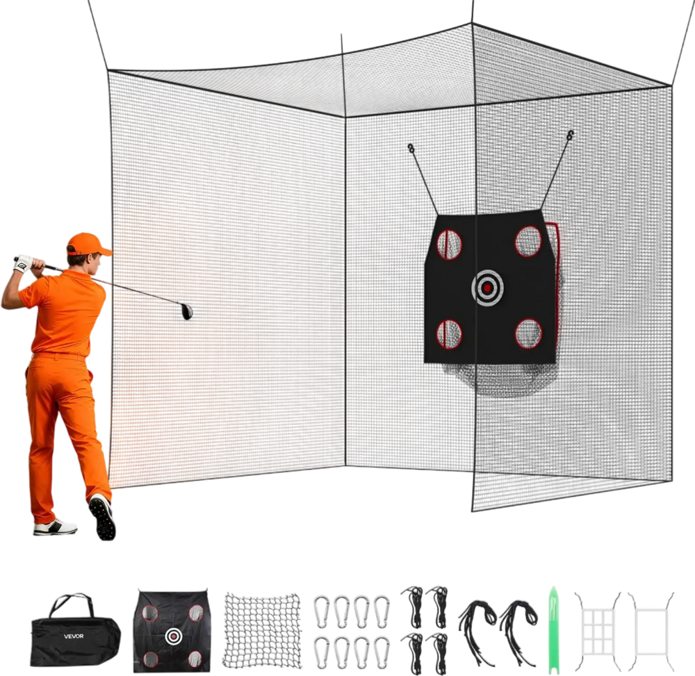 VEVOR Golf Batting Cage, 10 x 10 x 10 FT Golf Cage, Driving Hitting Cages with 3-Ply Knotless Polyester, Golfs Target & 9-Hole Baseball Target, Golfs Hitting Net for Indoor, Outdoor, Backyard