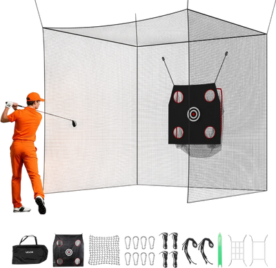 VEVOR Golf Batting Cage, 10 x 10 x 10 FT Golf Cage, Driving Hitting Cages with 3-Ply Knotless Polyester, Golfs Target & 9-Hole Baseball Target, Golfs Hitting Net for Indoor, Outdoor, Backyard