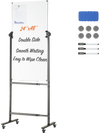 VEVOR Rolling Magnetic Whiteboard, Double-sided Mobile Whiteboard 24x48 Inches, Adjustable Height Dry Erase Board with Wheels, 1 Magnetic Erase & 3 Dry Erase Markers & Movable Tray for Office School