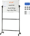 VEVOR Rolling Magnetic Whiteboard, Double-sided Mobile Whiteboard 36x24 Inches, Adjustable Height Dry Erase Board with Wheels, 1 Magnetic Erase & 3 Dry Erase Markers & Movable Tray Office, School